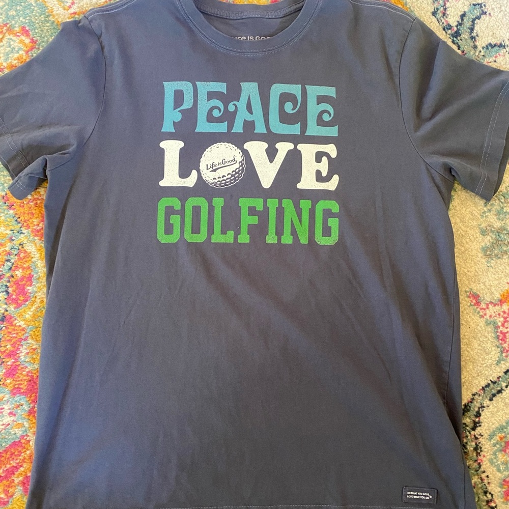 Life Is Good  Blue and Green Short Sleeve Golf Themed Crusher Tee Size Large